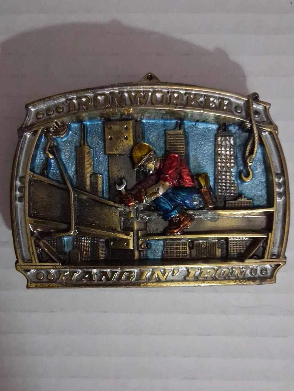 Vintage 1986 The Great American Buckle Co Ironworker Belt Buckle Made In USA